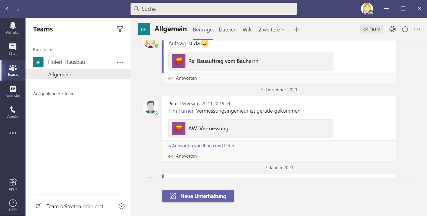 Microsoft Teams Unterhaltung/Diskussion mit Beitrag zu Microsoft Project Aufgabe/Arbeitspaket/Vorgang/Task Microsoft Teams Unterhaltung/Diskussion mit Beitrag zu Microsoft Project Aufgabe/Arbeitspaket/Vorgang/Task