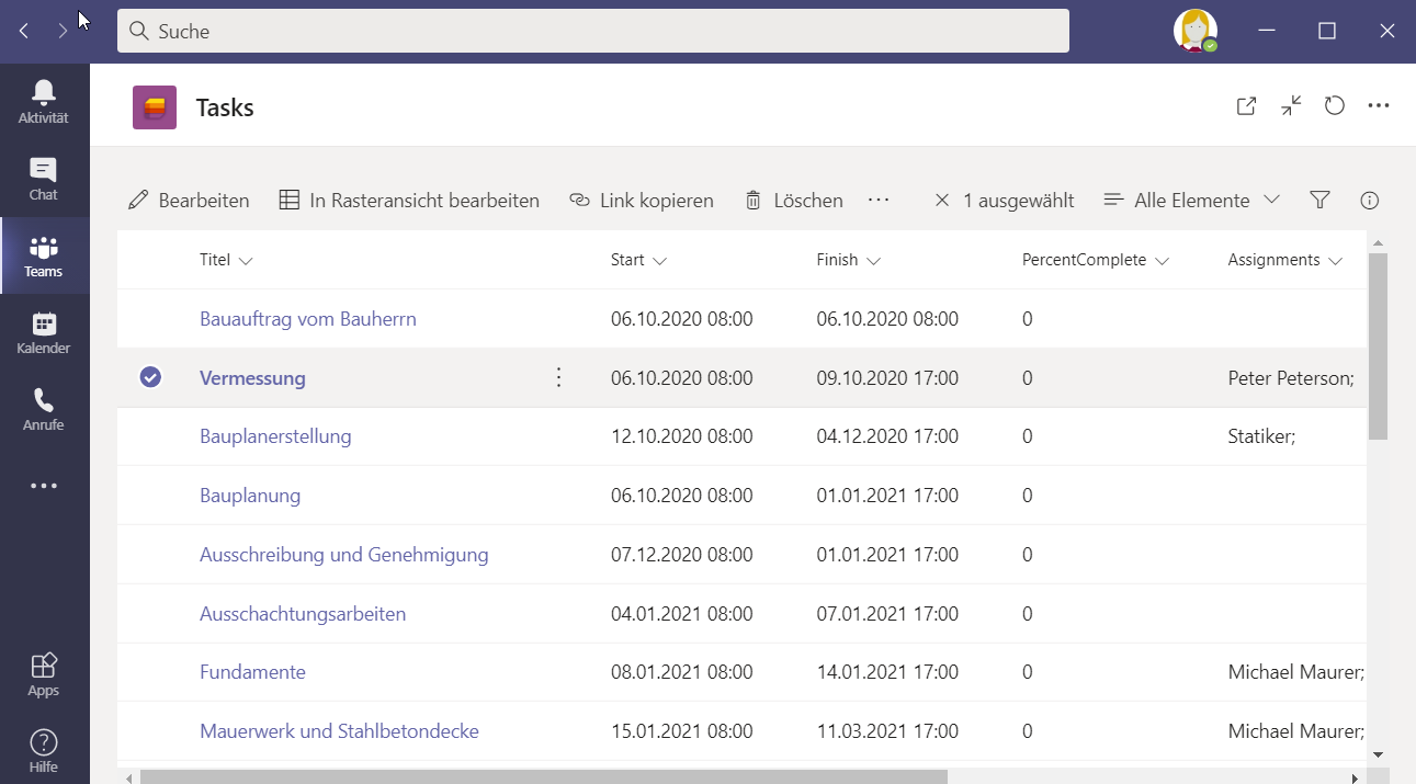 Microsoft Project Aufgaben/Vorgänge in Microsoft Teams als Task anzeigen Microsoft Project Aufgaben/Vorgänge in Microsoft Teams als Task anzeigen