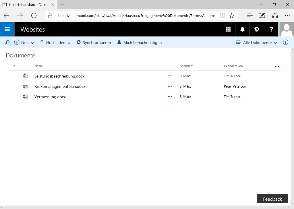 Project Server PWA neue Ansicht